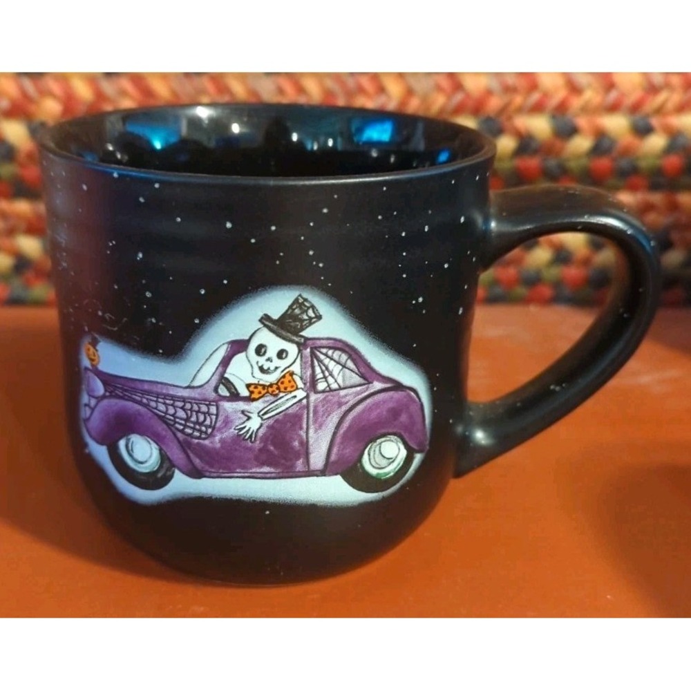 Cobwebs & Cauldrons Halloween Mug Car With Skeleton & Pumpkin